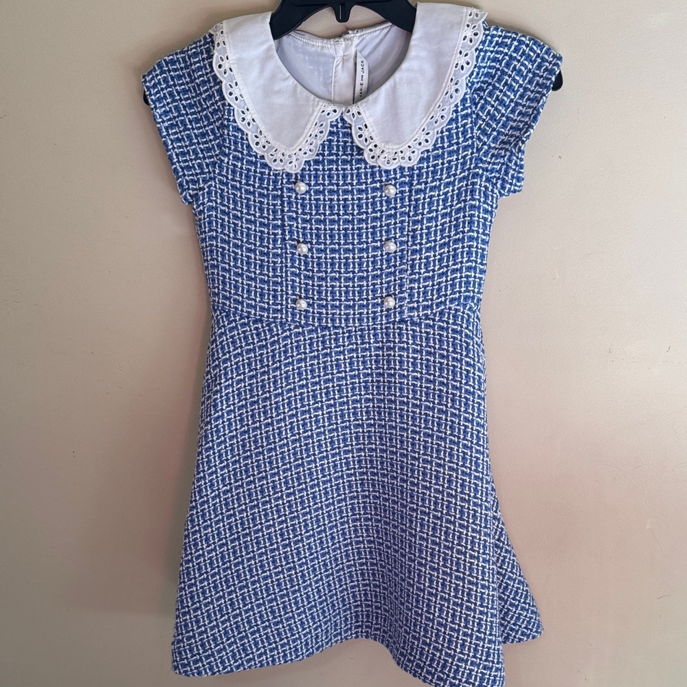 Janie and Jack Blue Kids Dress with Lace Collar